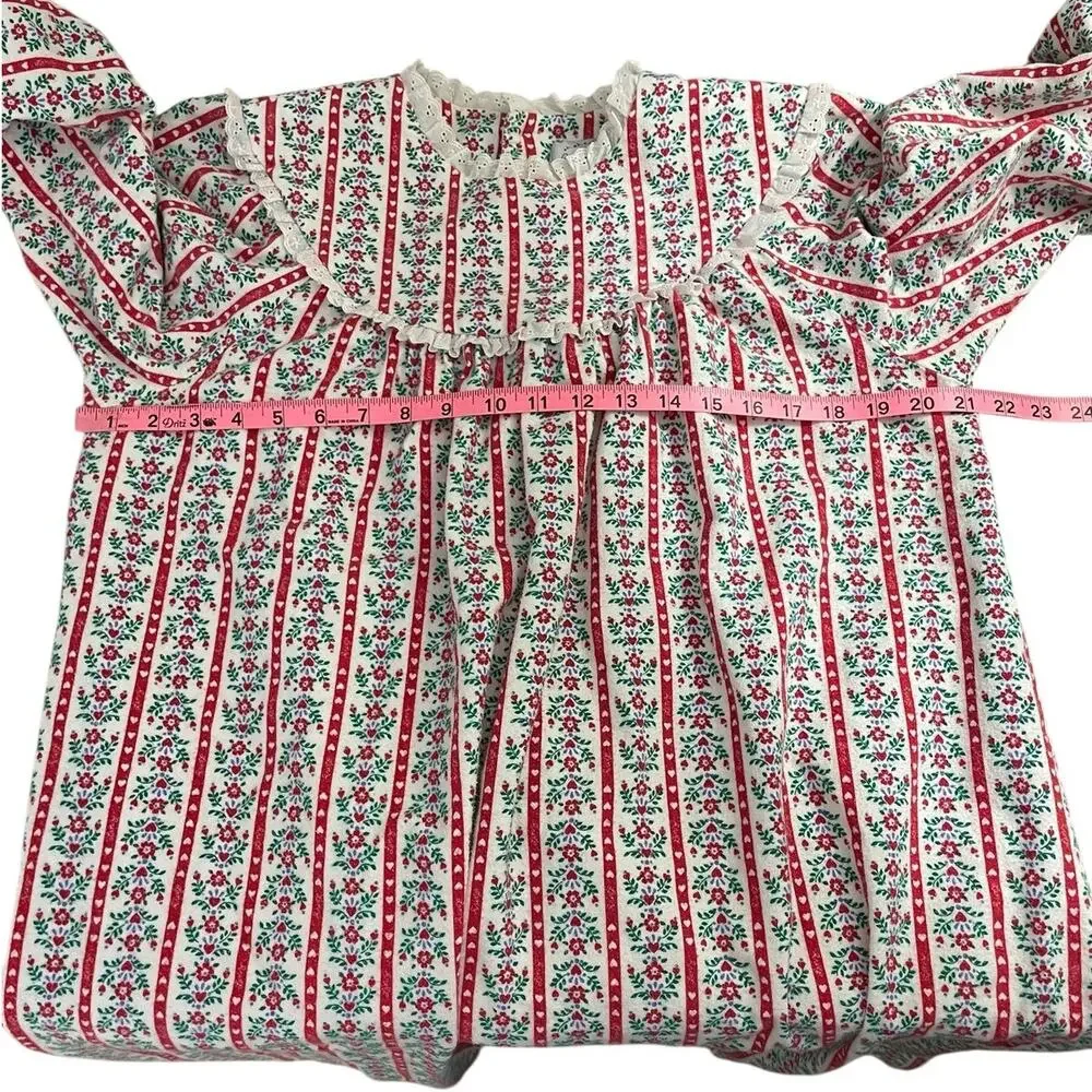 Vintage Lanz of Salzburg Cotton Flannel Nightgown Floral Hearts Medium Cottage - Picture 14 of 15